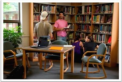  Group of Landmark College students in the library.